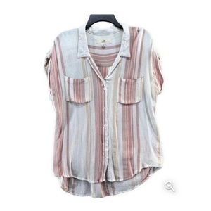 Thread and supply white and coral striped button down